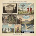 1937 UFO sightings archive collage featuring Vancouver disc and Russian humanoid encounters