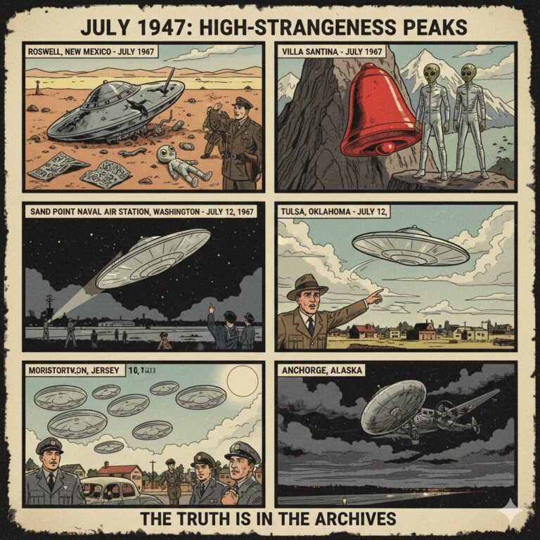 July 1947 UFO Sightings and Alien Encounters Archive Collage