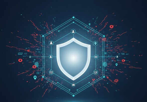 A secure digital privacy shield icon representing data protection, encryption, and user trust for the Think AboutIts privacy policy.