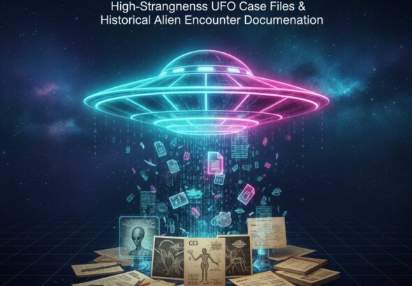 Official welcome banner for Think AboutIt, featuring high-strangeness UFO case files and historical alien encounter documentation.