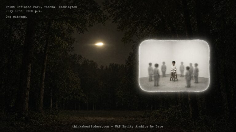 Illustration of the 1952 Point Defiance Park, Tacoma, Washington missing-time case involving a 9-year-old witness