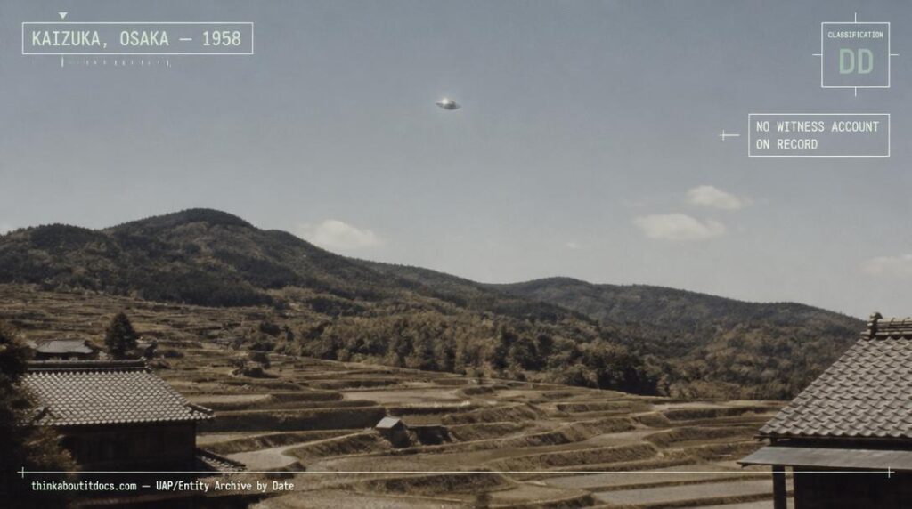Illustration of the disc-shaped object photographed in daylight over Kaizuka, Osaka Prefecture, Japan in 1958