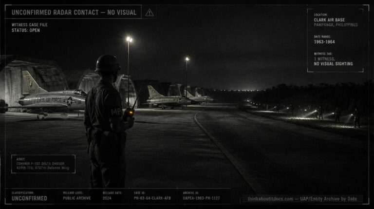An Air Police sentry and Strike Team searching a runway perimeter near jungle terrain at night at Clark Air Base, Philippines, 1963-1964
