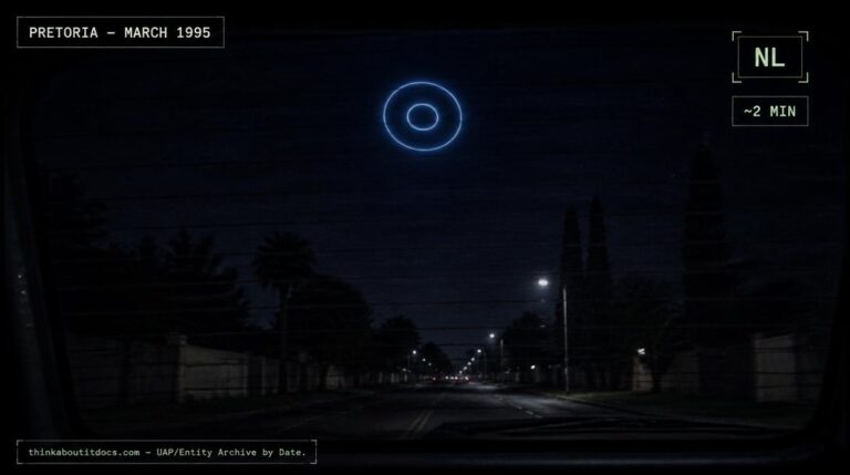 Illustration of the round, light-blue ringed object reported over Pretoria, Gauteng, South Africa in the early hours of March 31, 1995