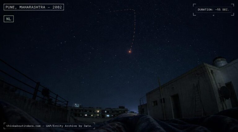 Illustration of the small, bright orange round object reported climbing toward the zenith before turning sharply over Pune, Maharashtra, India in 2002