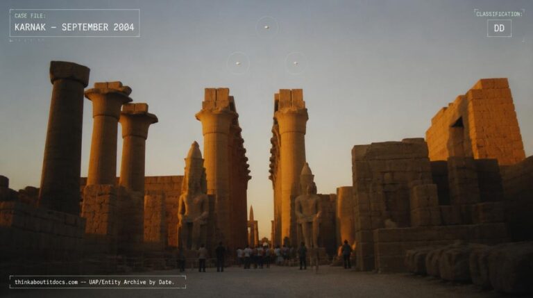 Illustration of three unidentified objects photographed in the sky above Karnak Temple, Luxor, Egypt in September 2004