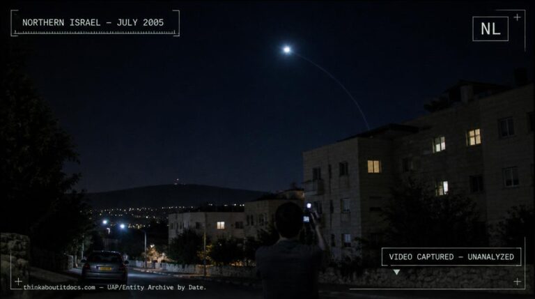 Illustration of the bright, star-like spherical UFO filmed flying over a neighborhood in northern Israel near the Lebanese border in July 2005