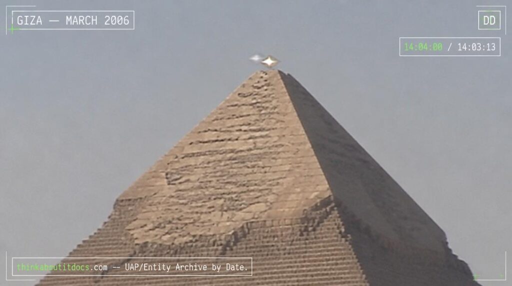 Illustration of the reflective object photographed near the summit of the Chephren Pyramid at Giza, Egypt by an automated webcam in March 2006