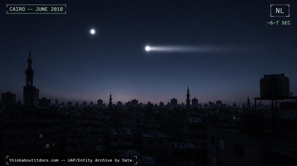 Illustration of the glowing white sphere with a luminous tail reported over Cairo, Egypt in the early morning of June 23, 2010