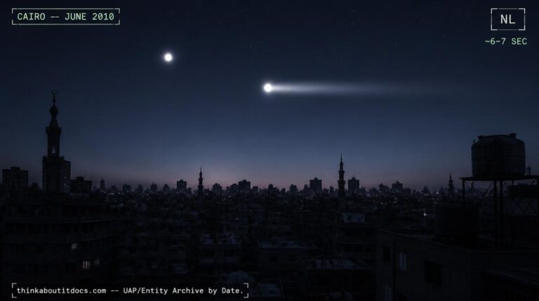 Illustration of the glowing white sphere with a luminous tail reported over Cairo, Egypt in the early morning of June 23, 2010