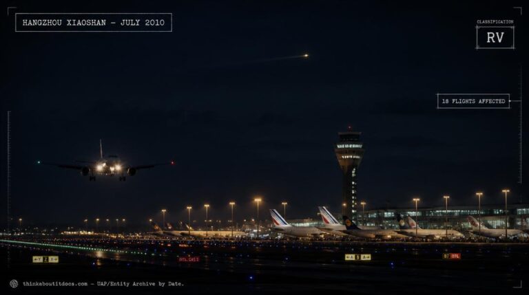 Illustration of the fleeting dot-shaped object reported by a flight crew that led to the shutdown of Hangzhou Xiaoshan Airport, China in July 2010