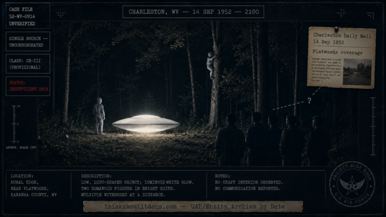 1952 Charleston West Virginia UFO Occupant Report — Uncorroborated Case File