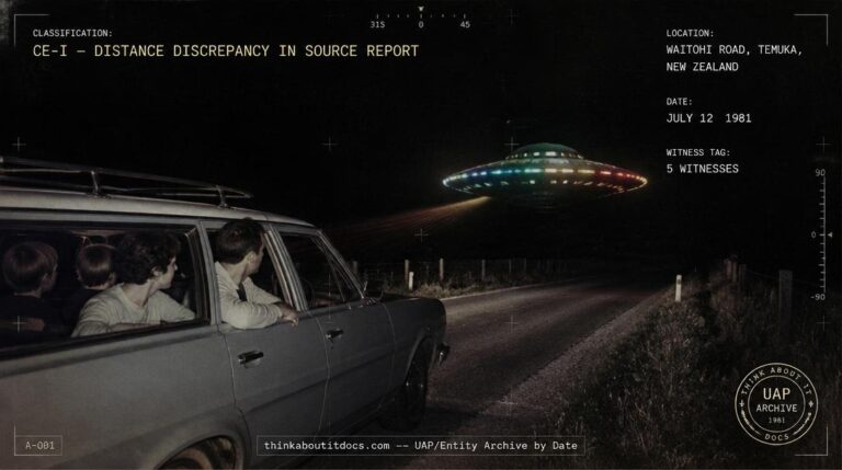 A color-changing, disc-shaped UFO with a golden-red trail pacing a family's car on a rural South Canterbury road at night, July 1981