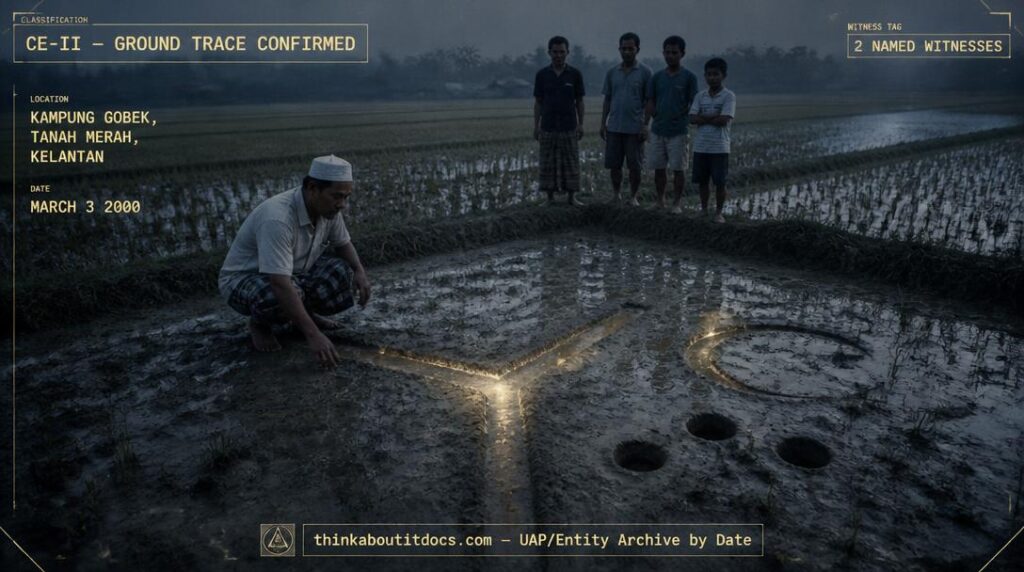 A Y-shaped ground depression left in a Kelantan marsh after a reported UFO landing in Kampung Gobek, Malaysia, March 2000
