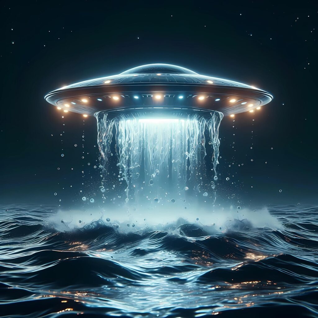 ai generated, ufo, flying saucer, spaceship, sci-fi, fantasy, science fiction, technology, nature, alien, space, spacecraft, futuristic, water, ocean-8703348.jpg