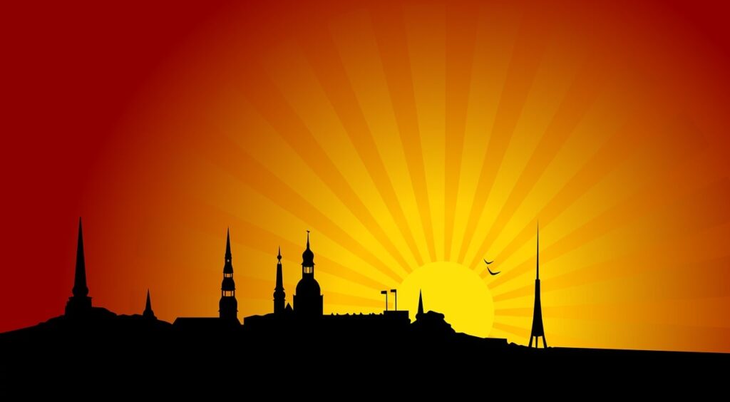 latvia, panorama, riga, silhouette, nature, sunrise-2026528.jpg