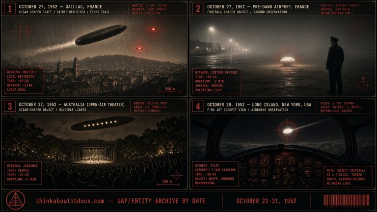 Collage of late October 1952 UFO sightings including the Gaillac France Angel Hair echo of Oloron and the Marignane Airport landing