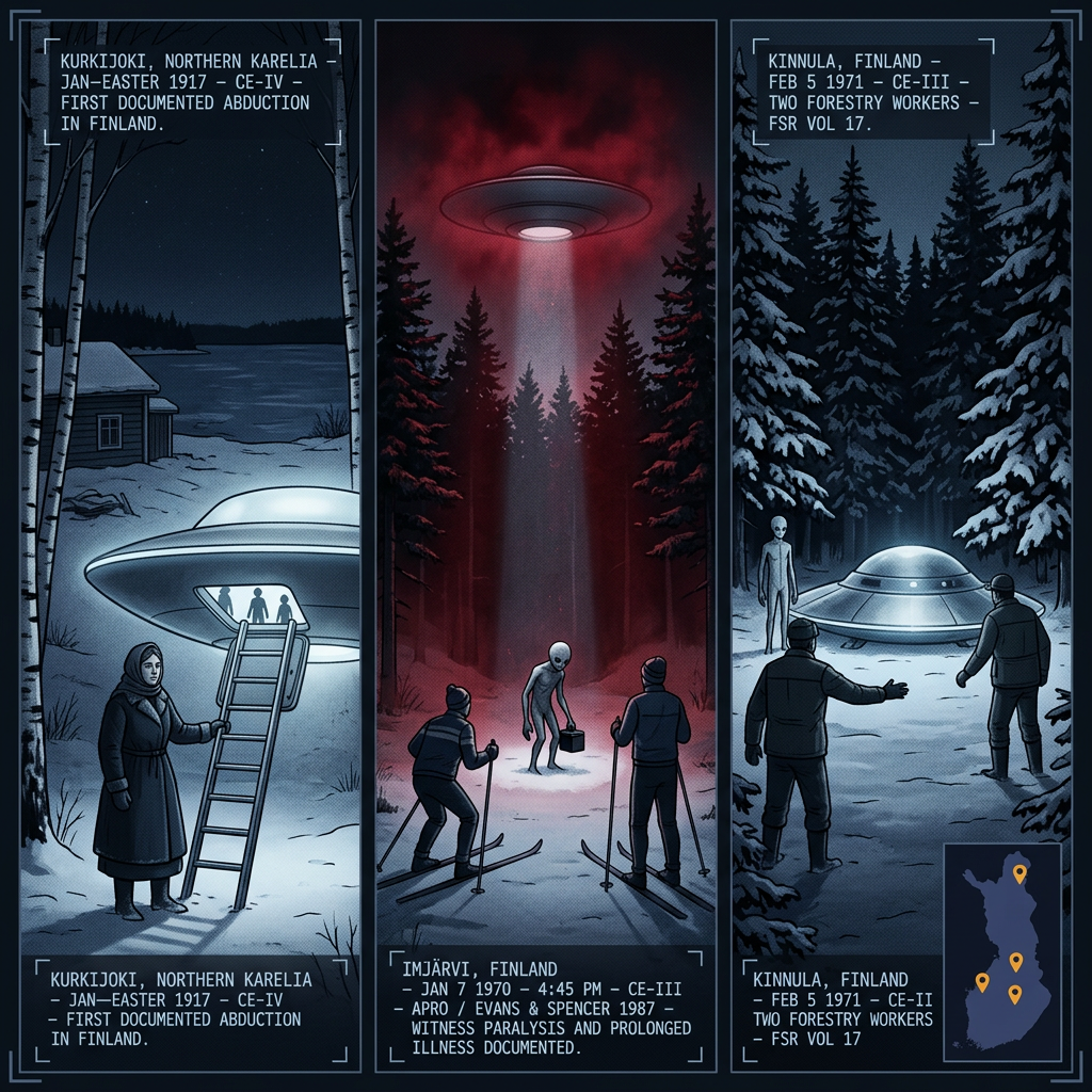 Finland UFO Alien Sightings Archive — Three-Panel Intelligence Dossier