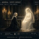 Dossier-style illustration of a luminous seated female figure and a glowing child watching over a kneeling novice in a candlelit Paris convent chapel on the night of July 18, 1830