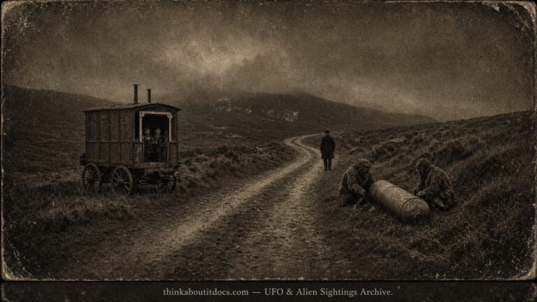 Historical illustration of the 1909 Caerphilly Mountain Wales phantom airship sighting, later found to have a mundane explanation