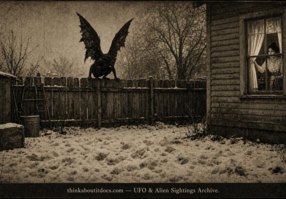 Historical illustration of the January 1909 Jersey Devil sighting on a fence in Burlington New Jersey