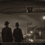 Historical illustration of the January 1910 Invercargill New Zealand UFO encounter witnessed by the mayor, a vicar, and a policeman