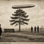 Historical illustration of the 1910 Violetville Maryland sighting of pigeon-headed entities in a hovering cigar-shaped object