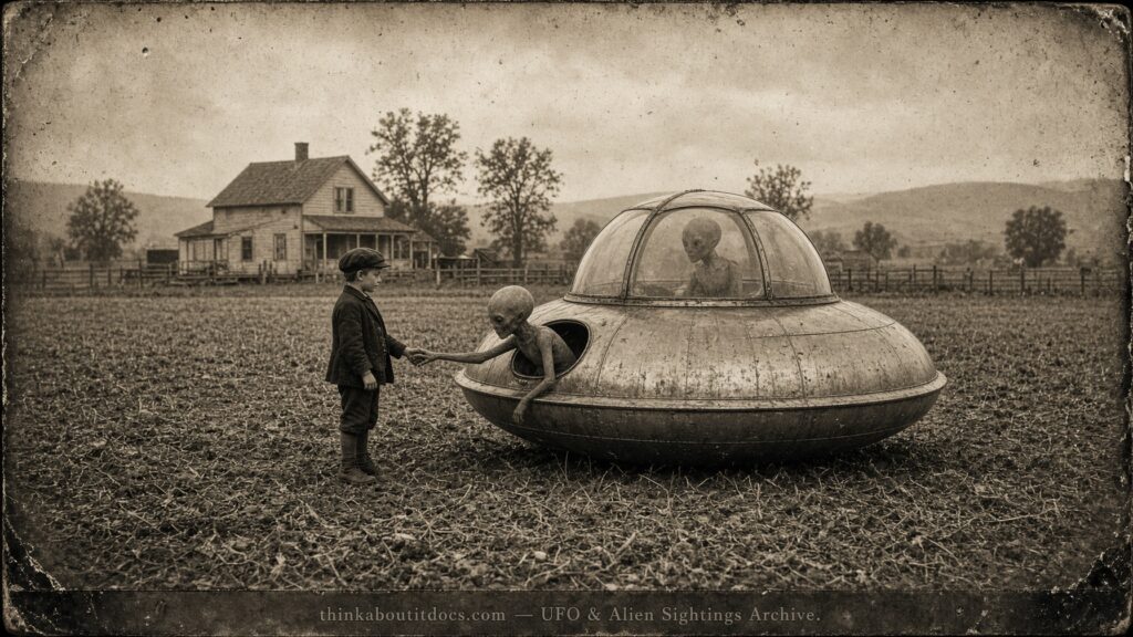 Historical illustration of the 1912 Abram Penner UFO encounter near Vancouver British Columbia