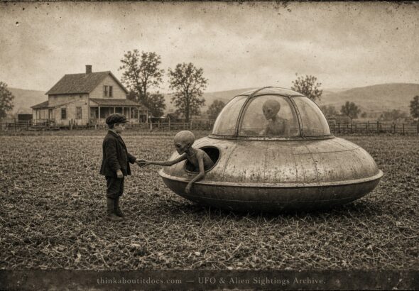 Historical illustration of the 1912 Abram Penner UFO encounter near Vancouver British Columbia