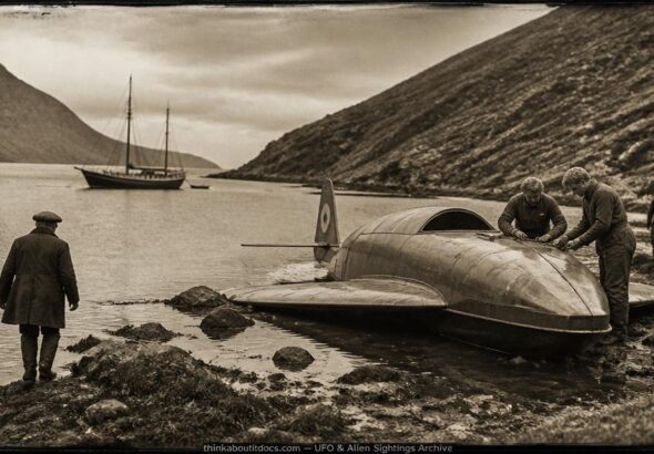 Historical illustration of the 1913 Killary Harbor Ireland ditched craft encounter with tall blond occupants