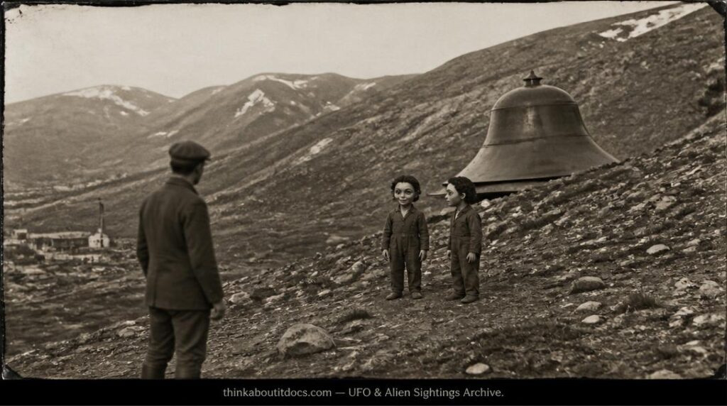 Historical illustration of the 1915 Sulitjelma Norway encounter with gray-skinned humanoids