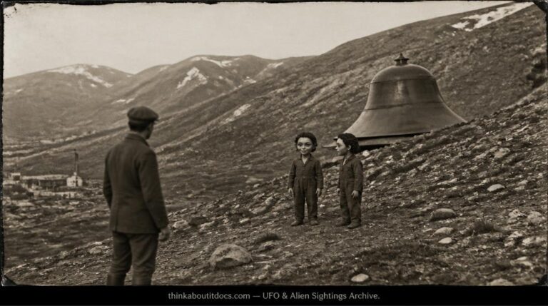 Historical illustration of the 1915 Sulitjelma Norway encounter with gray-skinned humanoids