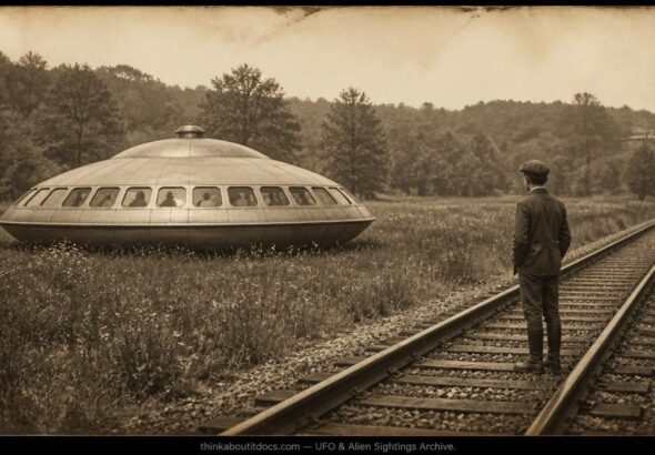 Historical illustration of the October 1917 Youngstown Pennsylvania saucer sighting with visible occupants
