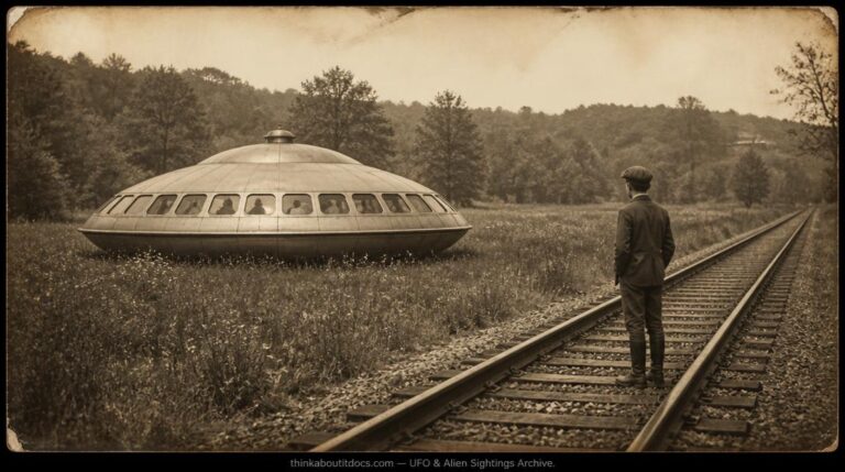 Historical illustration of the October 1917 Youngstown Pennsylvania saucer sighting with visible occupants