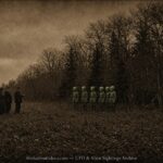 Historical illustration of the 1918 Fontainebleau Quebec green humanoid sighting near woods