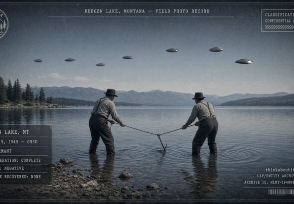 Agents dragging Hebgen Lake, Montana for wreckage after a reported disc crash, August 9, 1949