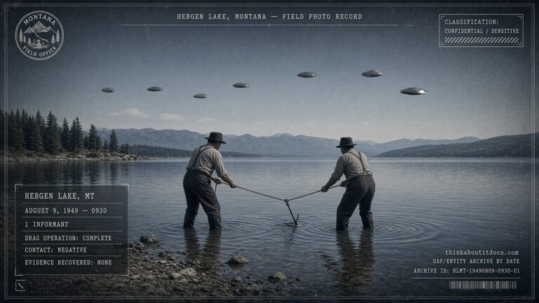Agents dragging Hebgen Lake, Montana for wreckage after a reported disc crash, August 9, 1949
