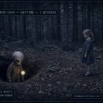 A small humanoid being emerges from a hole in a forest floor near Westminster, Massachusetts, watched by a young girl, 1949