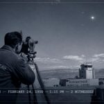 A Weather Bureau observer tracks an unidentified white object through a theodolite above Albuquerque, New Mexico, February 24, 1950