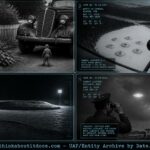 Four-panel collage of undated April 1950 UFO sightings including Canby Oregon, Juneau Alaska, and Antarctica