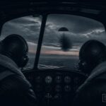 A dark hemispherical object seen from a C-45 transport aircraft cockpit near Blackstone, Virginia at dusk, January 24, 1950