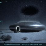 Man approaching a landed oval UFO at White Sands Proving Ground, New Mexico, July 1950
