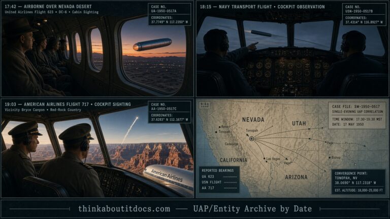 Airline and military crews across Nevada, California, Utah, and Arizona reporting a bright object on the same evening, June 1950