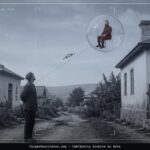Transparent globe with red-bearded seated occupant hovering near Simferopol Crimea, 1931
