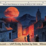 A round, reddish glowing cloud hovering low over the streets of Besançon, France, January 23, 1603