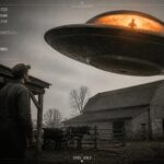 A farmer watches a silhouetted occupant through a glowing orange dome above his Circleville, Ohio barn, February 1, 1948
