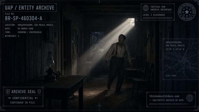 A silent beam of light strikes a farmer inside his darkened home in Araçariguama, Brazil, March 4, 1946