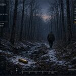 An elderly hunter recedes down a wooded trail at Bickford Hollow, Glastenbury Mountain, Vermont, moments before vanishing without a trace, November 12, 1945