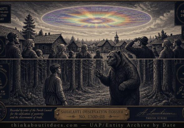 A rainbow-hued disc hovering over the Finnish village of Sahalahti and a bear-shaped speaking entity encountered in the nearby forest, August 1700