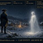 A luminous female figure appearing to a solitary officer in the snow-covered winter encampment at Valley Forge, Pennsylvania, 1777–1778
